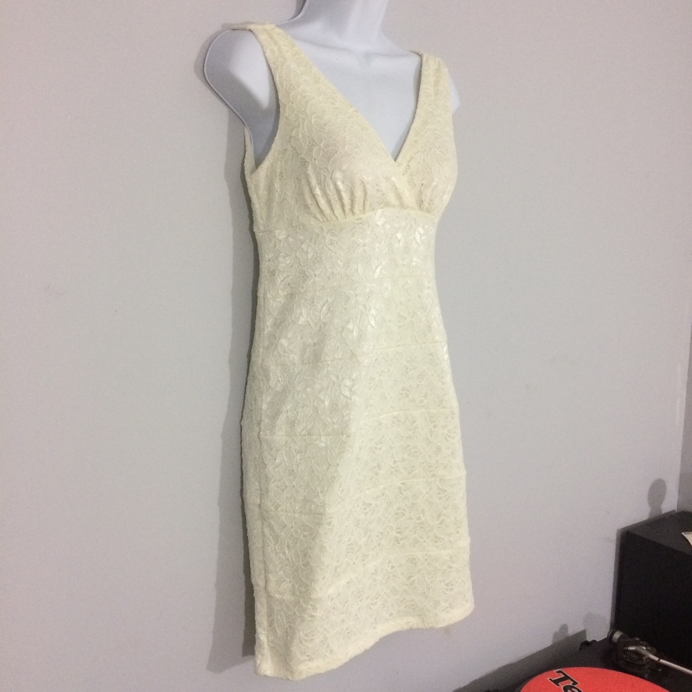 Valerie Bertinelli Sz 6 Ivory Floral Lace Dress - Picture 2 of 6
